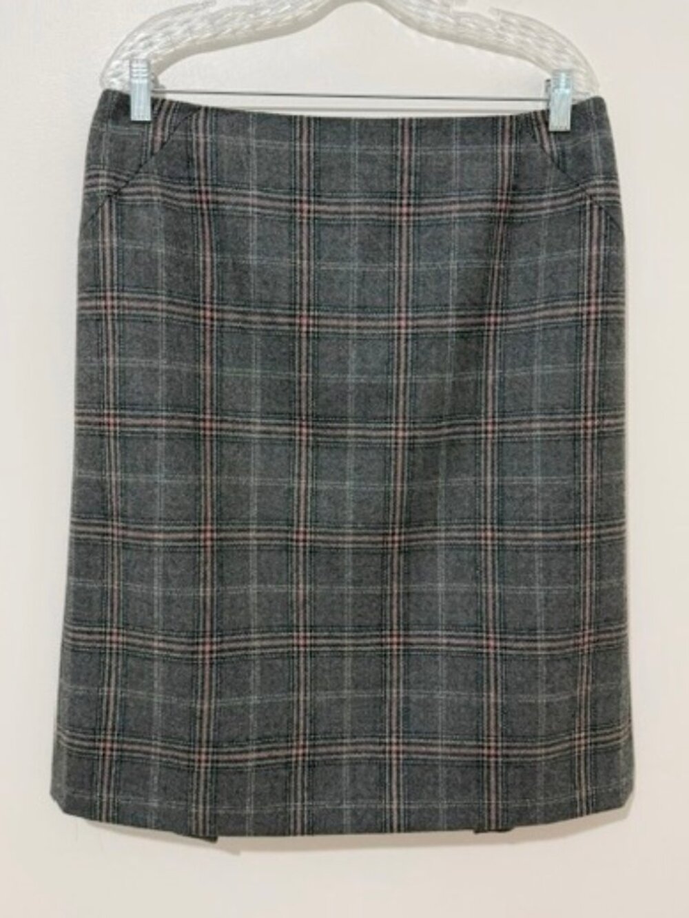 Talbots Gray Plaid Wool Pencil Skirt Kick Pleat Hem Classic Preppy Size 14